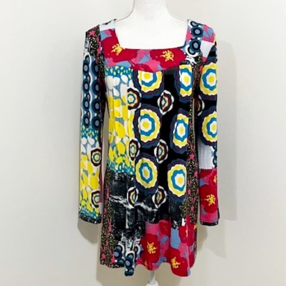 The Pyramid Collection Colorful Floral Print Boho Tunic Top Size S